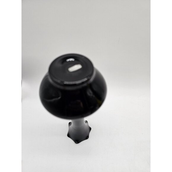 Vintage Black Glass 8" Bud Vase With Handpainted Flowers Floral Design Boho - Picture 4 of 7